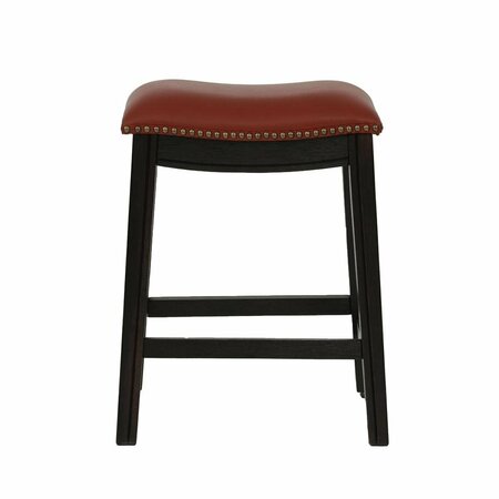 KD GABINETES 24 in. Saddle Counter Stool in Burgundy Red Faux Leather - Set of 2 KD3682651